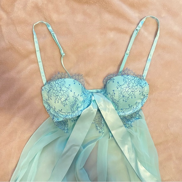 Victoria’s Secret Blue Lace Push Up Bra Bow Tie Babydoll Baby Doll - Picture 3 of 4